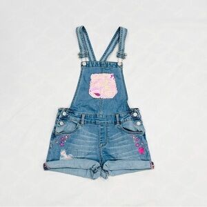 Jordache Girls Reversible Flippy Sequin Denim Short Overalls Shortalls